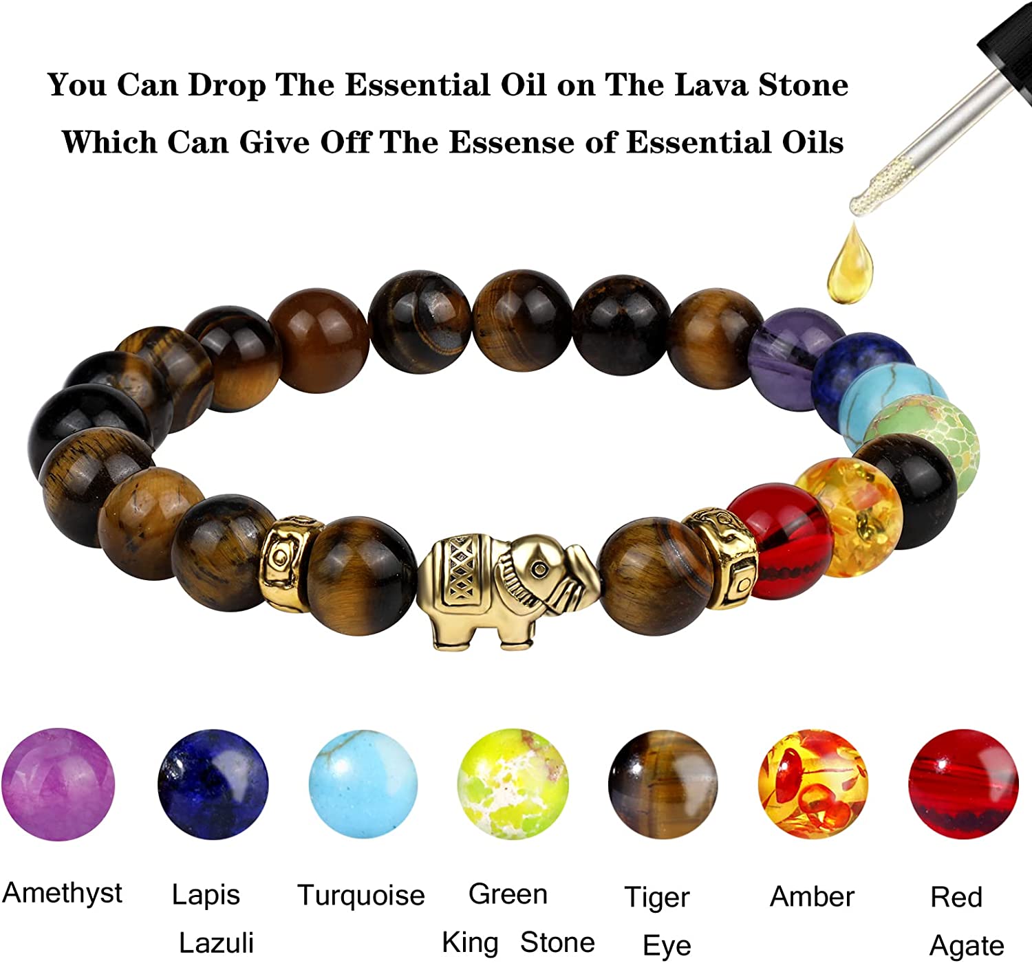 ONESING 2-12 Pcs Chakra Bracelets for Women Lava Rock 7 Chakras Crystals and Healing Stones Bracelets 8mm Crystal Bracelets Yoga Beaded Bracelets for Women Men Essential Oil Diffuser - Image 3